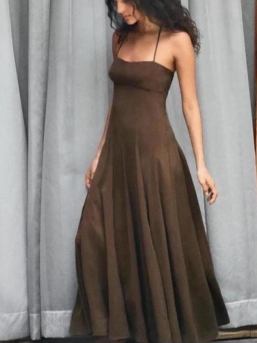 Zara Brown Spaghetti-Strap Maxi Dress